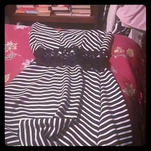 Stripe lace mesh skater dress